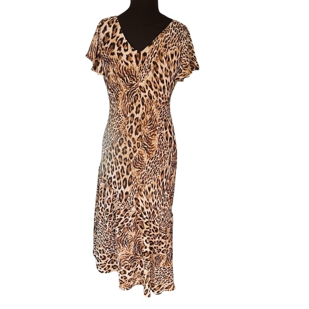 Vtg 90s Leopard Cheetah Asymemetric Midi Slip Dress 12 Boho Femme Flowy Mobwife